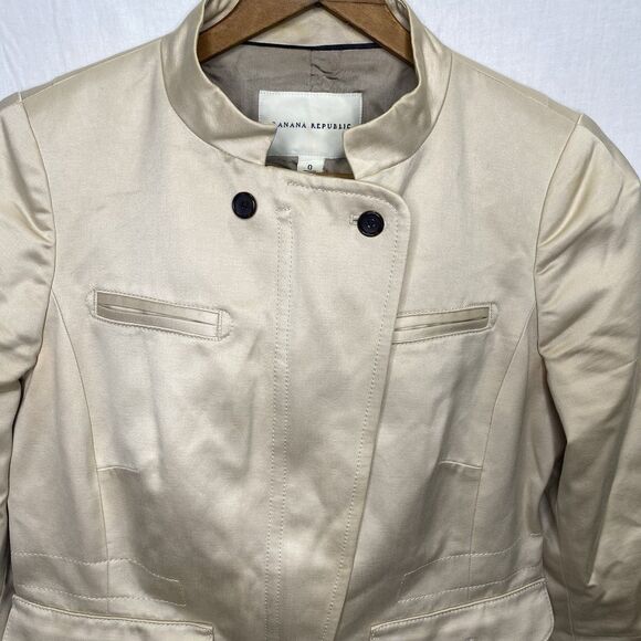 BANANA REPUBLIC Jacket Moto High Collar Asymmetrical Zip Cotton Womens 0 Beige - Picture 11 of 14
